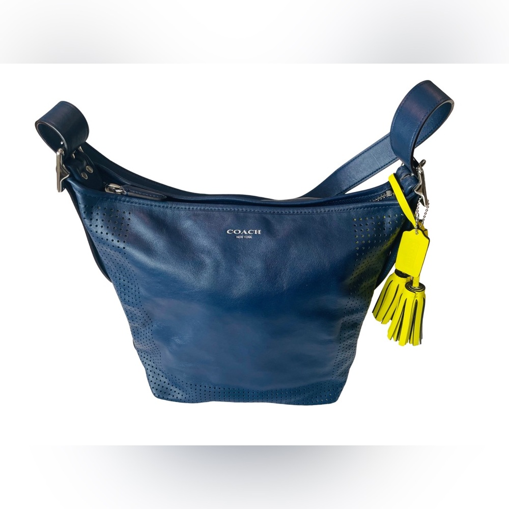 🌻Sale🌻 Coach Leather Navy Blue Leather Bag with Yellow Accents - Picture 6 of 13